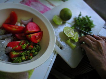 Close-up of salad on cutting board