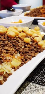 High angle view of breakfast on table