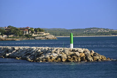 Scenic view of sea against clear sky