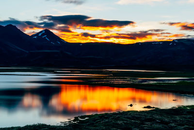 Scenic view of lake against sky during sunset