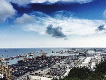 View of cityscape by sea