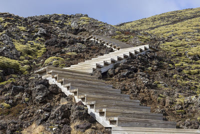 Low angle view of the staircase to reach the crater