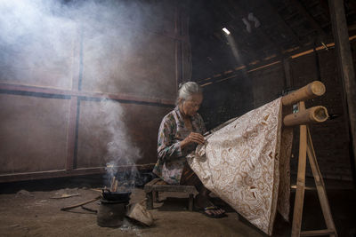 Woman working in shopping cart