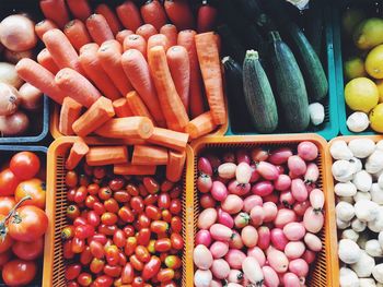 High angle view of vegetables for sale at market stall