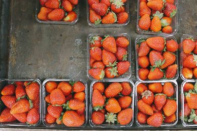 High angle view of strawberries