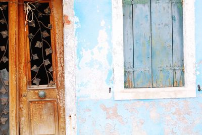 Old wooden door of building