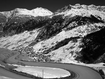 Scenic view of snow covered mountains