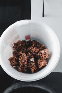 High angle view of breakfast served on table