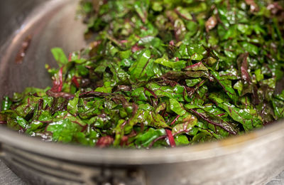 High angle view of vegetables in container