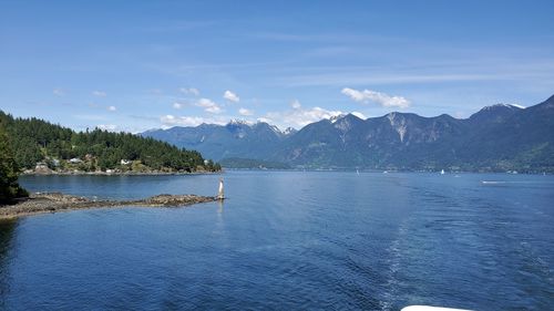 Scenic view of lake against blue sky