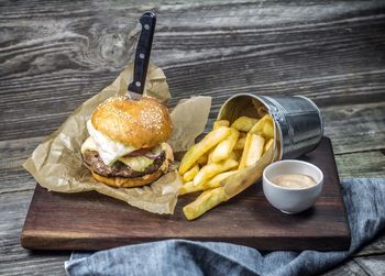 Close-up of food on wooden table