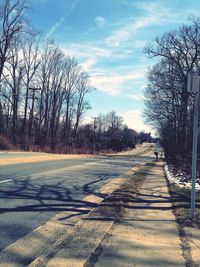Country road along bare trees