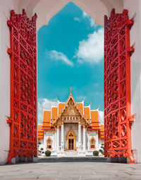 Exterior of historic building against blue sky