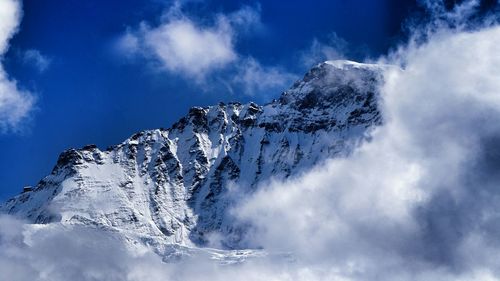 Scenic view of snow covered mountains