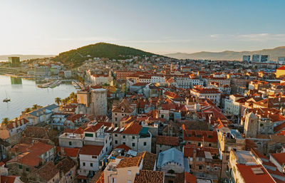 High angle view of buildings in city