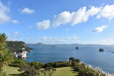 Scenic view of bay against sky