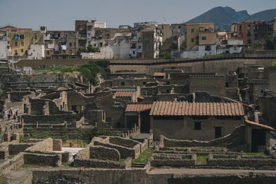 Herculaneum archeological site with the modern city in the background