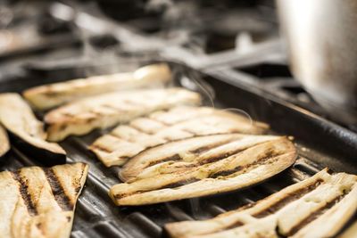 Close-up of meat on barbecue grill