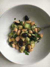 High angle view of fruits in plate on table