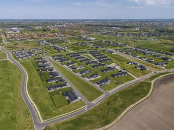 Aerial photo of residential area in fonnesbæk, ikast, denmark