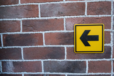 Close-up of sign on brick wall