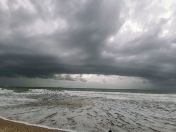 Scenic view of sea against cloudy sky