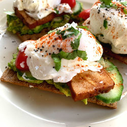 High angle view of fish served in plate