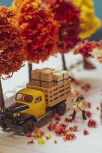 High angle view of orange in container on table