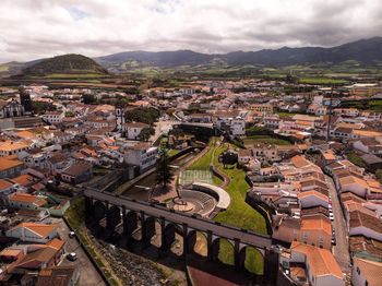 High angle view of townscape against sky