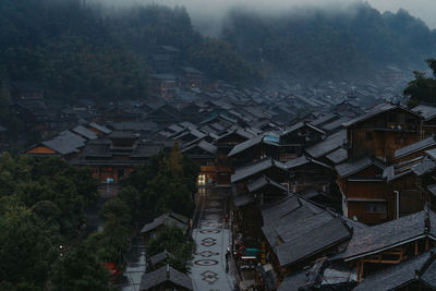 High angle view of buildings in city