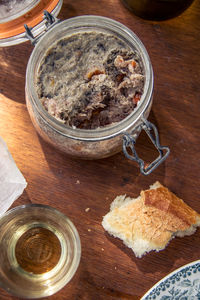 High angle view of bread in container on table