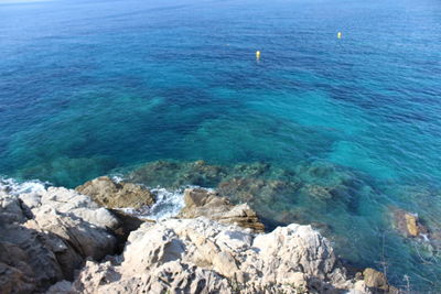 High angle view of rocks in sea