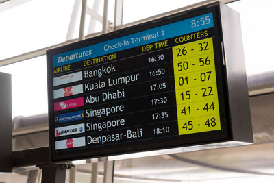 Low angle view of information sign at airport