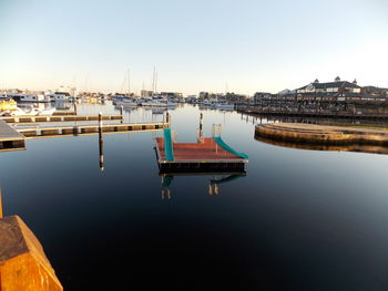 Boats moored in harbor