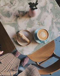 High angle view of breakfast on table