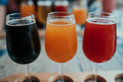 Close-up of beer in glass on table