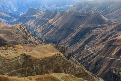 High angle view of mountains against sky