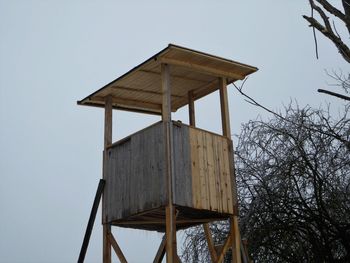 Low angle view of lookout tower against clear sky