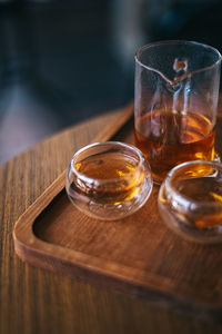 Close-up of beer in glass on table