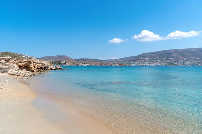 Scenic view of sea against blue sky