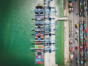 High angle view of people on boats