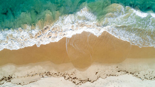 Aerial view of the sandy beach and ocean in zanzibar