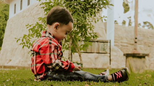 Boy playing in park