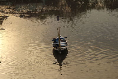 High angle view of boat in lake