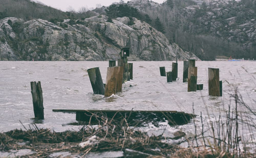 Wooden fence on snow covered land