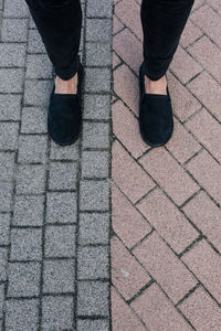 Low section of man standing on cobblestone