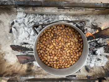 High angle view of food in a pot