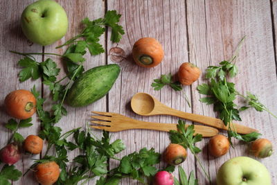 High angle view of fruits on table