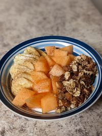 High angle view of food in bowl on table