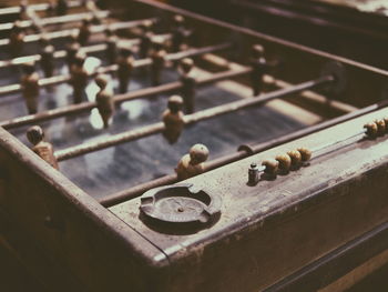 High angle view of weathered foosball